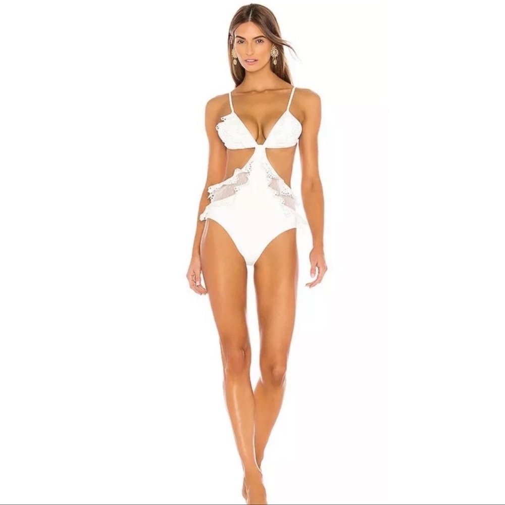 Zimmermann ruffle trim lace  detail swimsuit sz AU 1